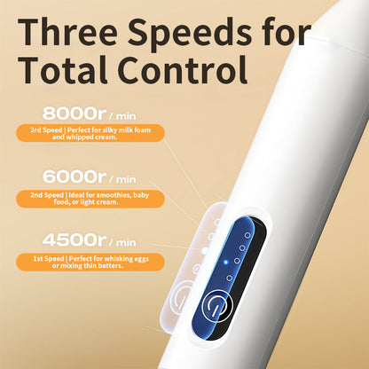 QIAWI™ Rechargeable Handheld Frother, 3-Speed Milk Frother with Double Whisk, Fast Type-C Charging