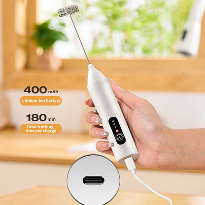 QIAWI™ Rechargeable Handheld Frother, 3-Speed Milk Frother with Double Whisk, Fast Type-C Charging