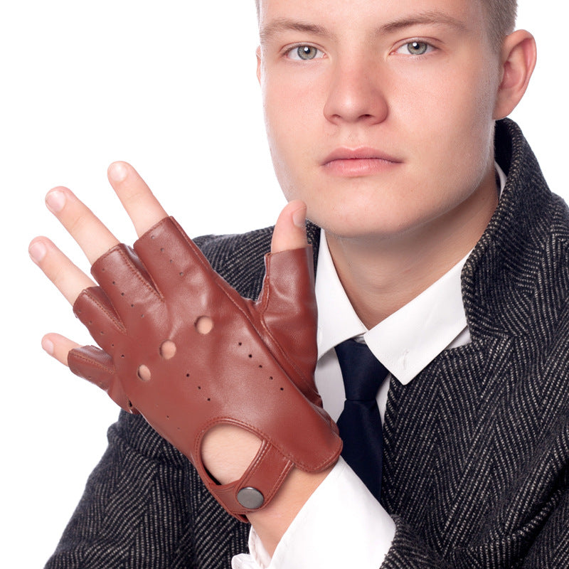 Winter Half Finger Leather Gloves Outdoor Cycling Leather Gloves Street Dance Thunderbolt Gloves