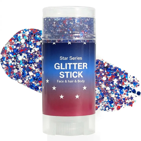 Red, White & Blue Mess-Free Glitter Stick for Festivals, Concerts & Kids' Parties