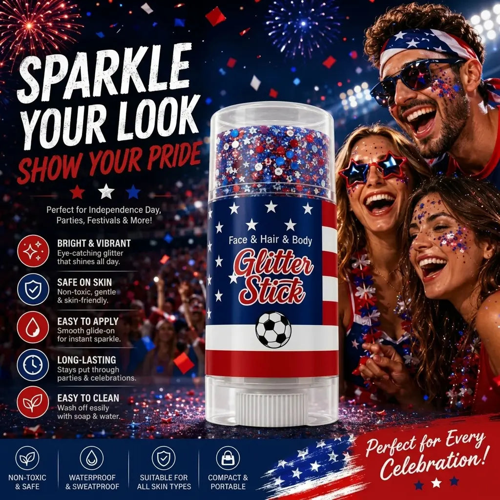 Red, White & Blue Mess-Free Glitter Stick for Festivals, Concerts & Kids' Parties