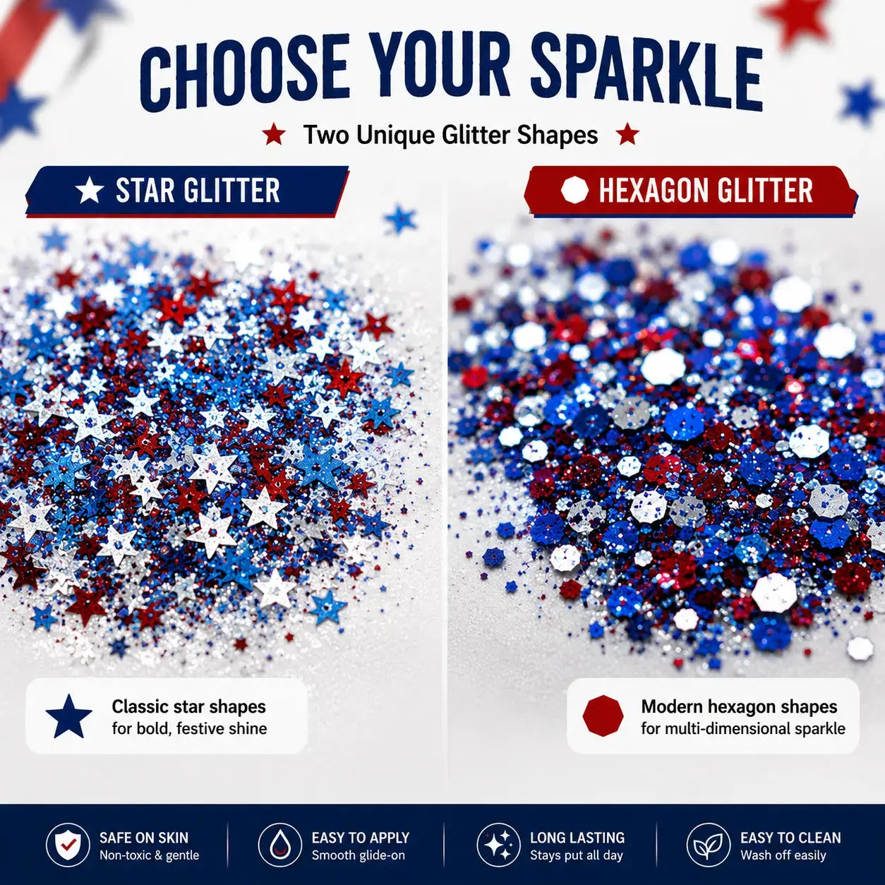 Red, White & Blue Mess-Free Glitter Stick for Festivals, Concerts & Kids' Parties