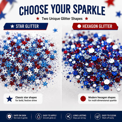Red, White & Blue Mess-Free Glitter Stick for Festivals, Concerts & Kids' Parties