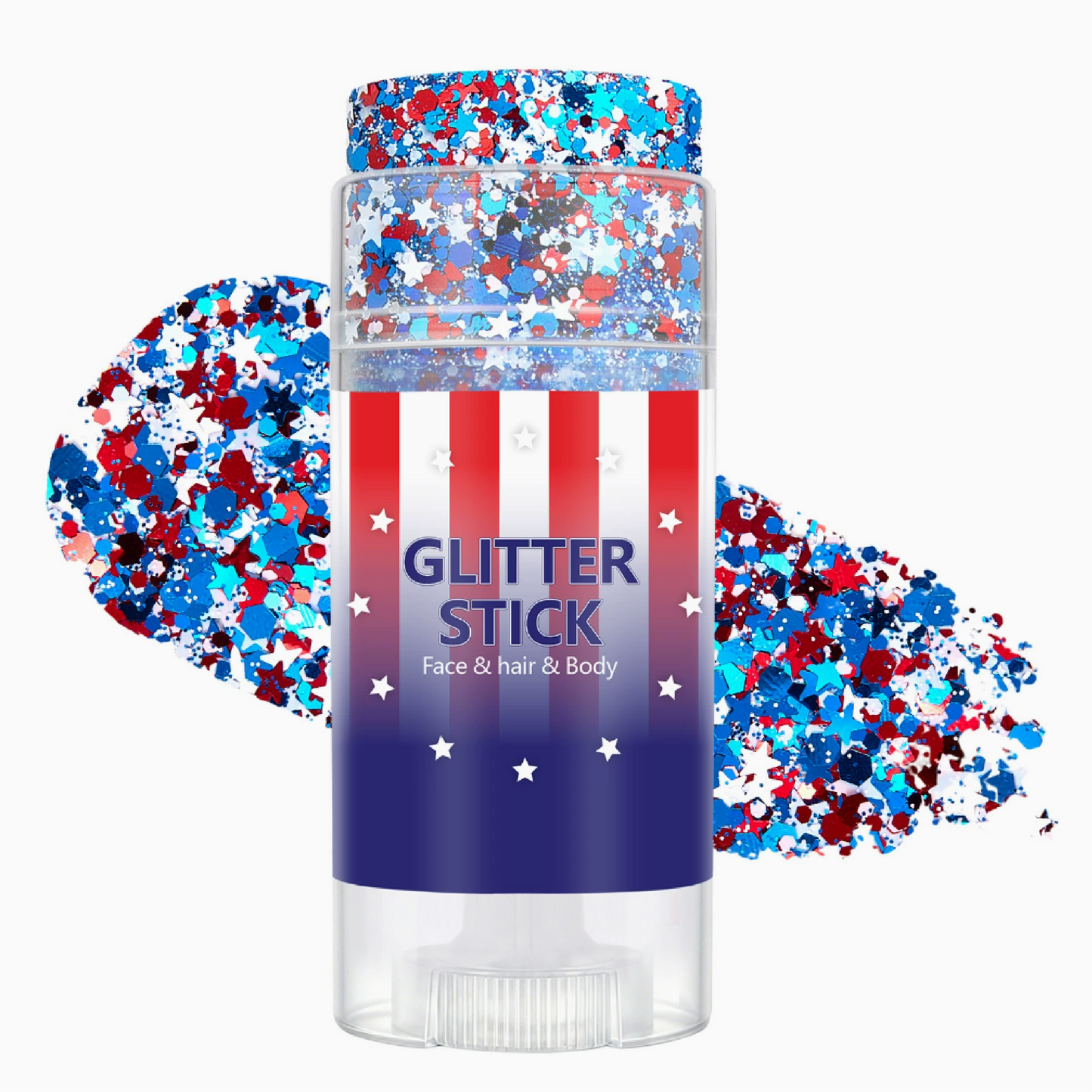 Red, White & Blue Mess-Free Glitter Stick for Festivals, Concerts & Kids' Parties