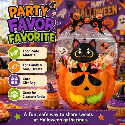 🎃 Halloween Self-Sealing Treat Bags – Pumpkin & Green Pot Candy Gift Pouches 🍬