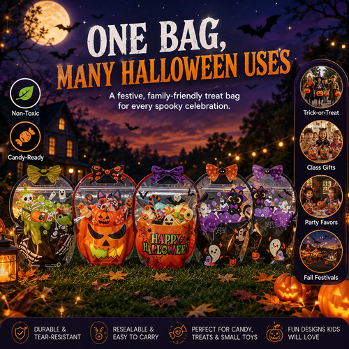 🎃 Halloween Self-Sealing Treat Bags – Pumpkin & Green Pot Candy Gift Pouches 🍬