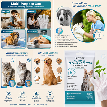 Pawzioo® Guanti Detergenti Senza Risciacquo per Cani e Gatti