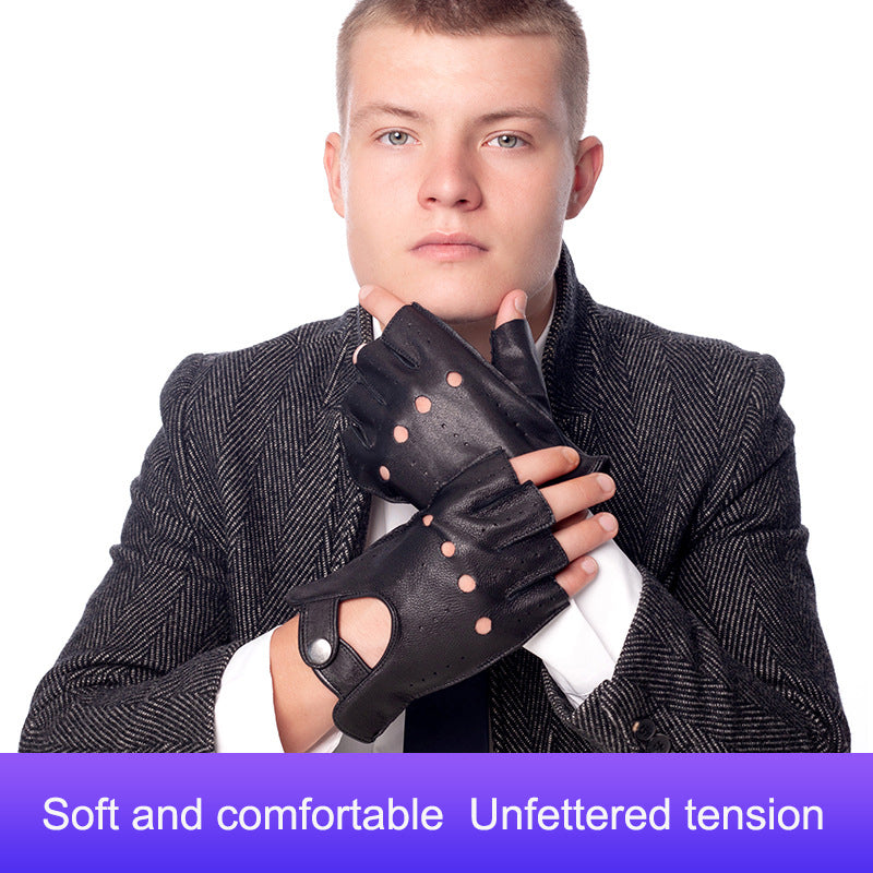 Winter Half Finger Leather Gloves Outdoor Cycling Leather Gloves Street Dance Thunderbolt Gloves
