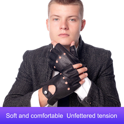 Winter Half Finger Leather Gloves Outdoor Cycling Leather Gloves Street Dance Thunderbolt Gloves