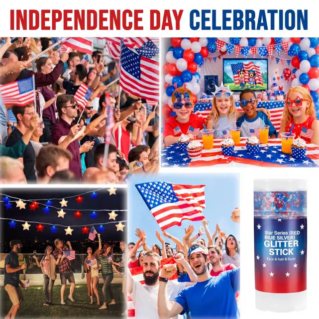 Red, White & Blue Mess-Free Glitter Stick for Festivals, Concerts & Kids' Parties