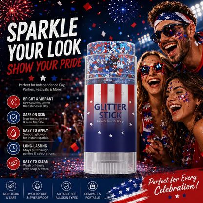 Red, White & Blue Mess-Free Glitter Stick for Festivals, Concerts & Kids' Parties