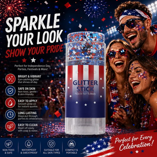 Red, White & Blue Mess-Free Glitter Stick for Festivals, Concerts & Kids' Parties