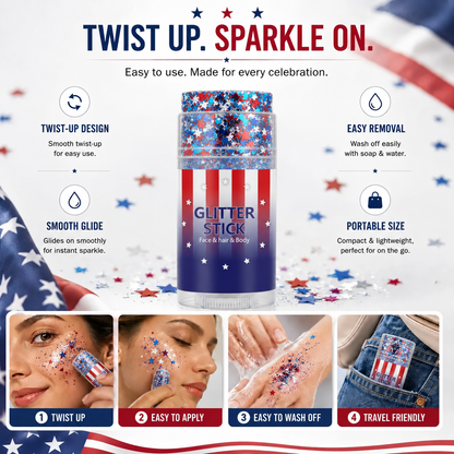 Red, White & Blue Mess-Free Glitter Stick for Festivals, Concerts & Kids' Parties